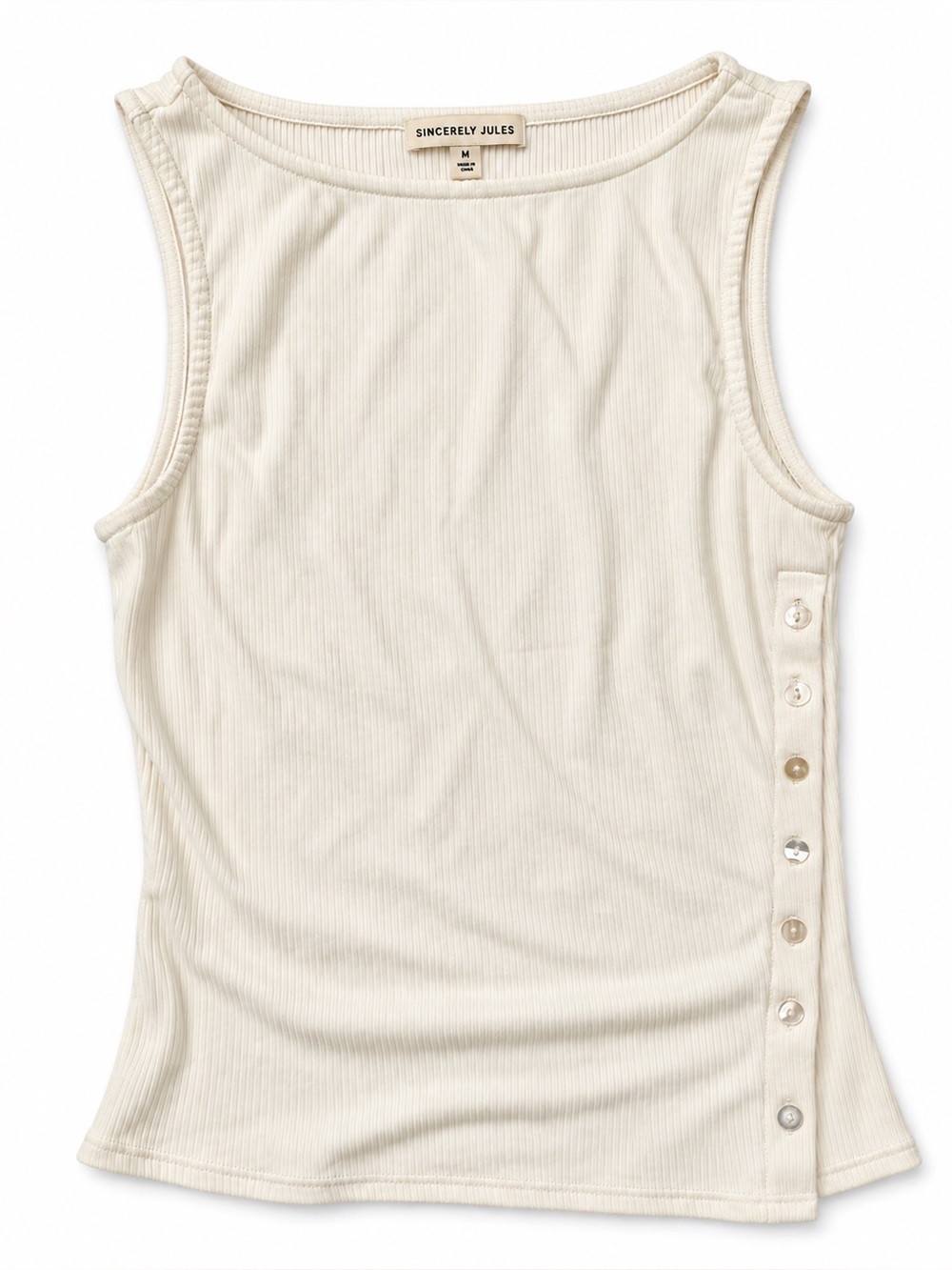 Sincerely Jules Ribbed Button Tank in Cream Size Medium Like New